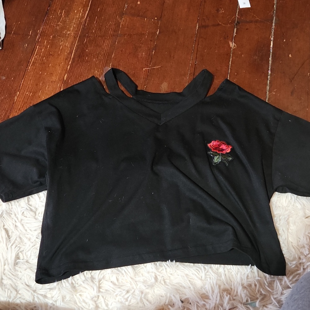 Black Crop Top With Rose